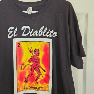 El Diablito Loteria Card Graphic T-Shirt Mens XL Black Devil Tee